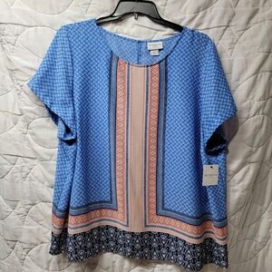 Women's Liz Claiborne Blouse Size 2X NWT Dusty Cedar Border